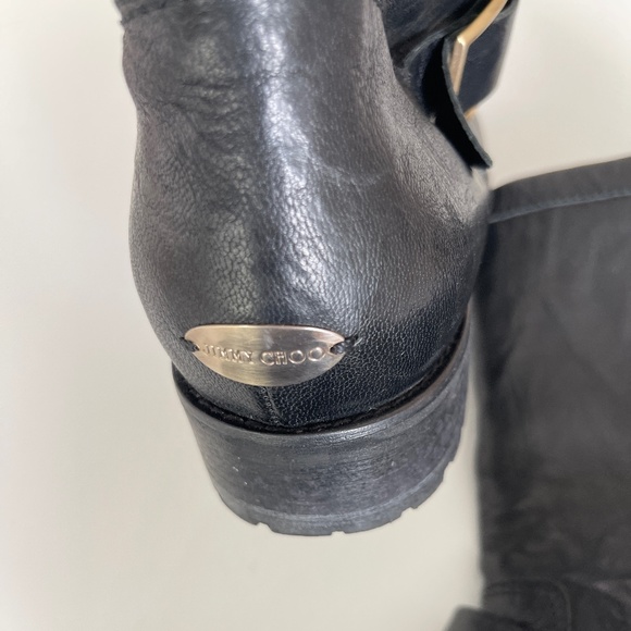 Jimmy Choo Biker Buckled Fur Black Boots - Picture 5 of 6